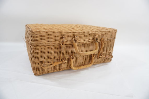 アジアンピクニックバスケット、長方形ヴィンテージ編み竹バスケット