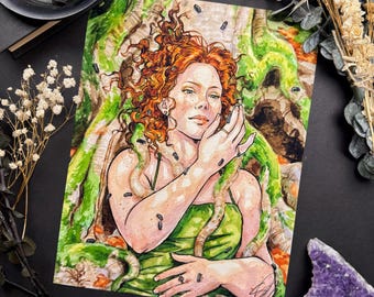Root Witch / Witchtober Witch / Signed Print Original Watercolor
