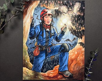 Spelunking Witch / Witchtober Witch / Signed Print Original Watercolor