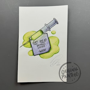 Originalgemälde / Katze tot, Details später / Aquarellbild