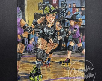 Original Painting / Roller Derby Witch / Modern Witch Series