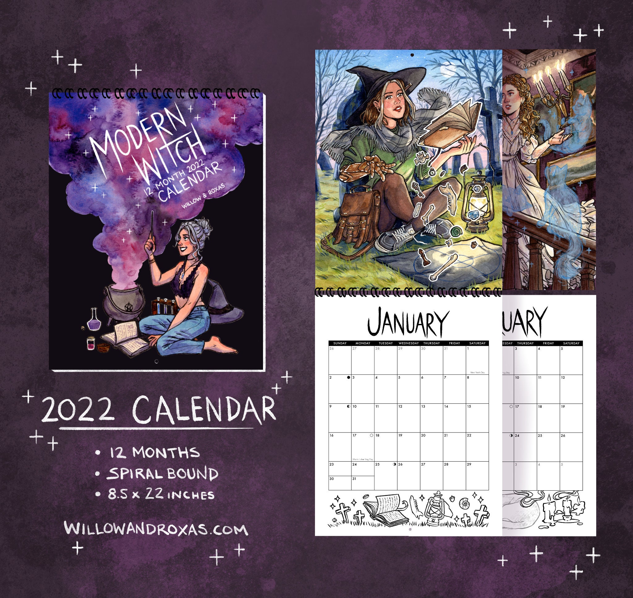 2022 Modern Witch 12 Month Calendar / Original Watercolor | Etsy