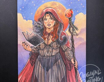Original Painting / Blood Moon Witch / Witchtober Series