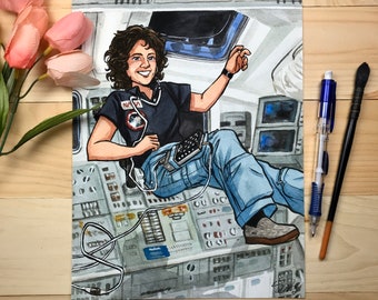 The Pioneer / Sally Ride / Signed Print Original Watercolor / Galentine’s Challenge