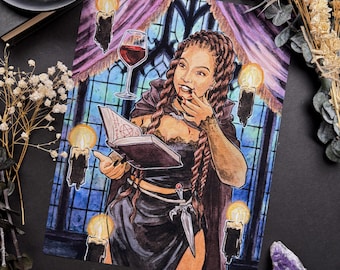 Vampire Witch / Witchtober Witch / Signed Print Original Watercolor