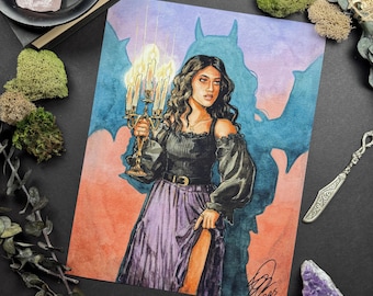 Shadow Witch / Witchtober Witch / Signed Print Original Watercolor