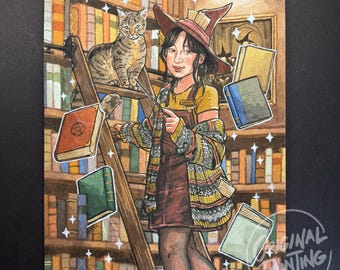 Original Painting / Library Witch / Witchtober Series