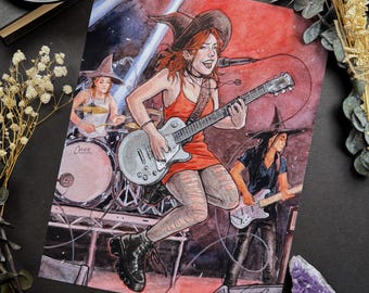 Punk Witch / Witchtober Witch / Signed Print Original Watercolor