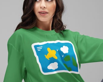 Rose Airplane Green Sweater Sweatshirt - Golden