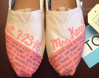 love is patient love is kind JUST MARRIED Custom WEDDING Bridal Shoes - Toms Love Bride Groom Toms