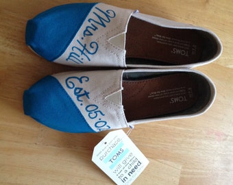 Blue Custom Wedding Shoes - Toms Love Bride Groom Toms