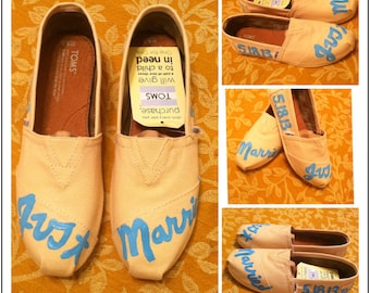 JUST MARRIED Blue Custom WEDDING Shoes - Toms Love Bride Groom Toms