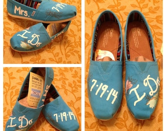 Blue Custom Wedding Shoes - Toms Love Bride Groom Toms