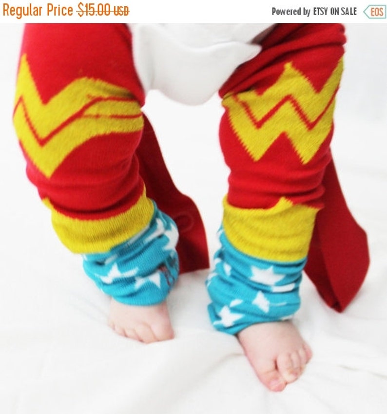 CLOSEOUT SALE Baby to Toddler Wonder Woman Baby Leg Warmers with Capes, Halloween Costume, Dress Up, Christmas present image 1
