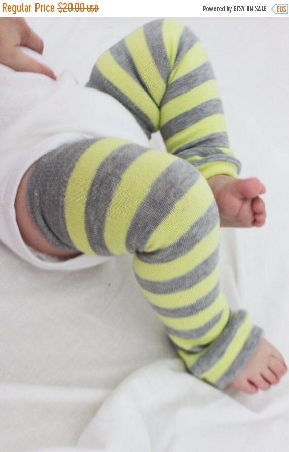 Items similar to CLOSEOUT SALE Yellow and Gray Striped Baby Leg Warmers