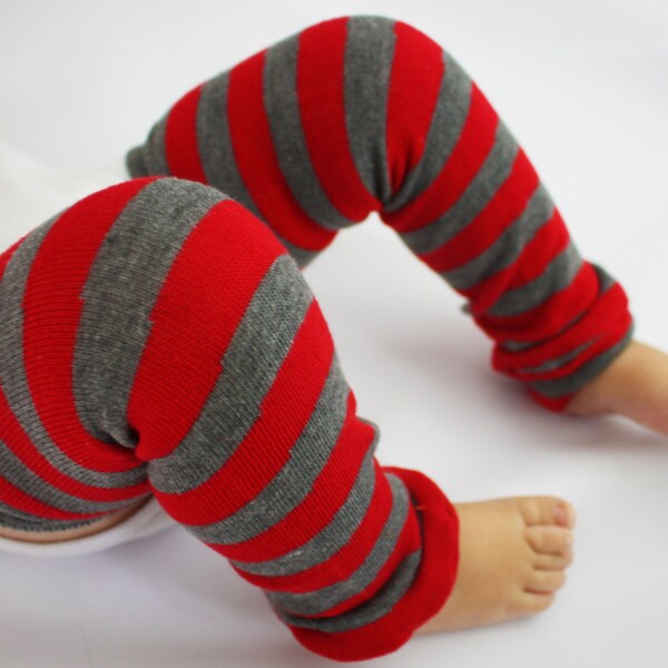 Black Friday Cyber Monday Special Red and Gray Striped Baby Leg Warmers