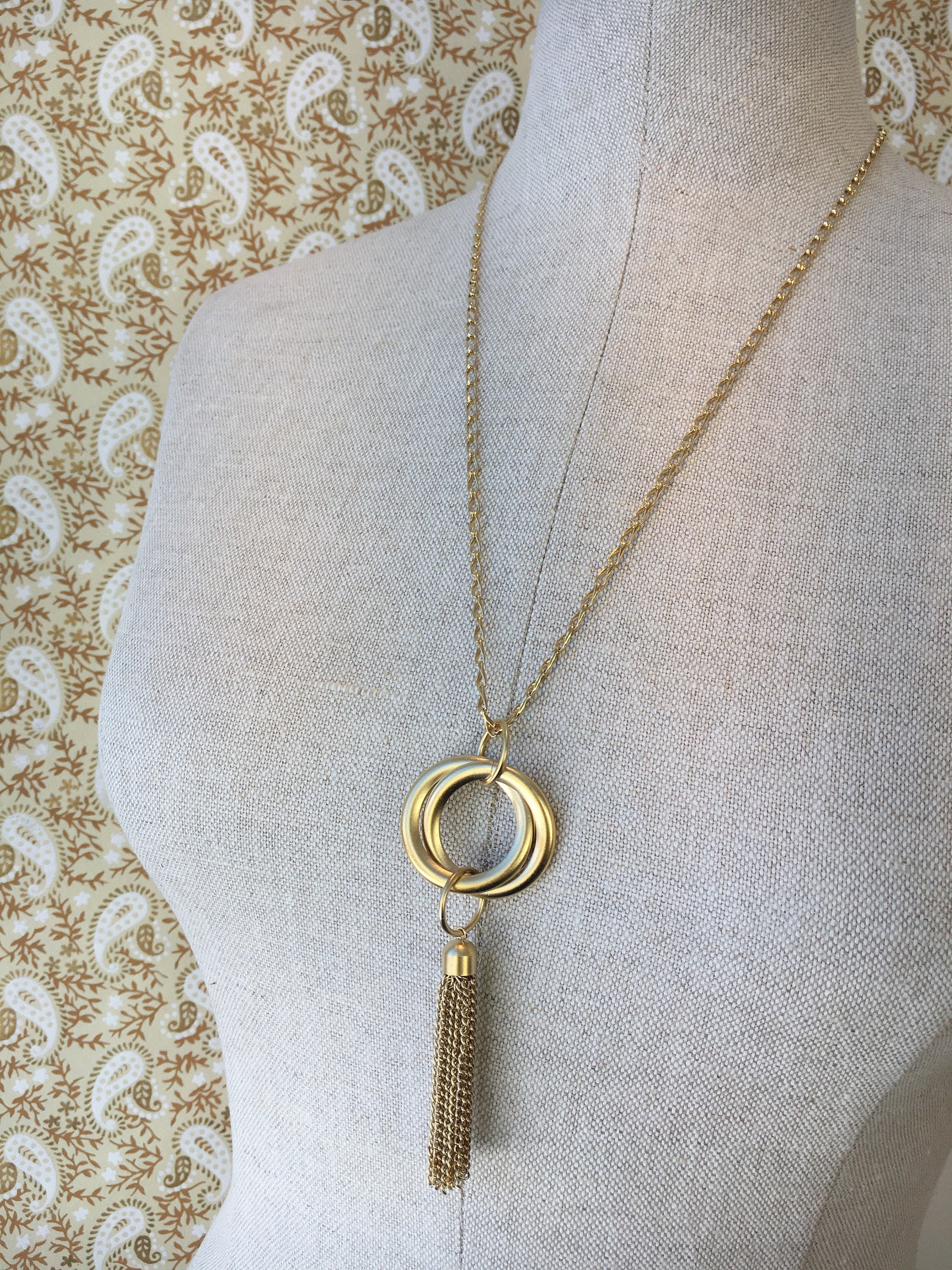 Tassel Pendant Necklace Matte Gold Vintage Fashion Statement Etsy UK