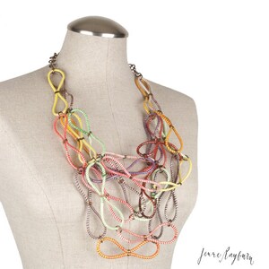 Contemporary Plastic Necklace - Unique Upcycled Plastic - Recycled Fashion Jewelry - Yellow, Orange, Purple