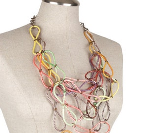 Contemporary Plastic Necklace - Unique Upcycled Plastic - Recycled Fashion Jewelry - Yellow, Orange, Purple