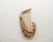 Rare 1947 Morris Paschman Museum Quality Sterling Rhinestone Harp Brooch Pin