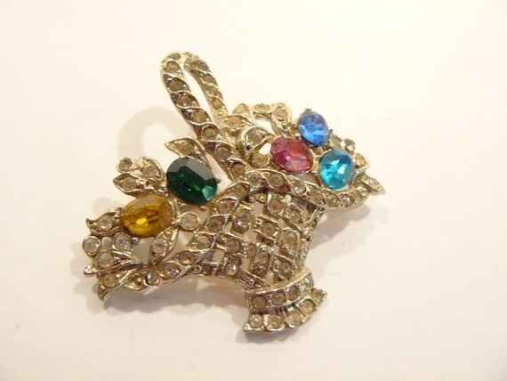 Gorgeous Vintage Rhinestone Figural Flower Basket… - image 3