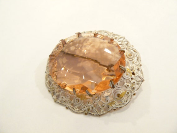 Beautiful Vintage Art Deco Faceted Apricot Glass … - image 2