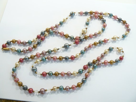 Beautiful Vintage Colorful Faux Pearl & Crystal N… - image 4