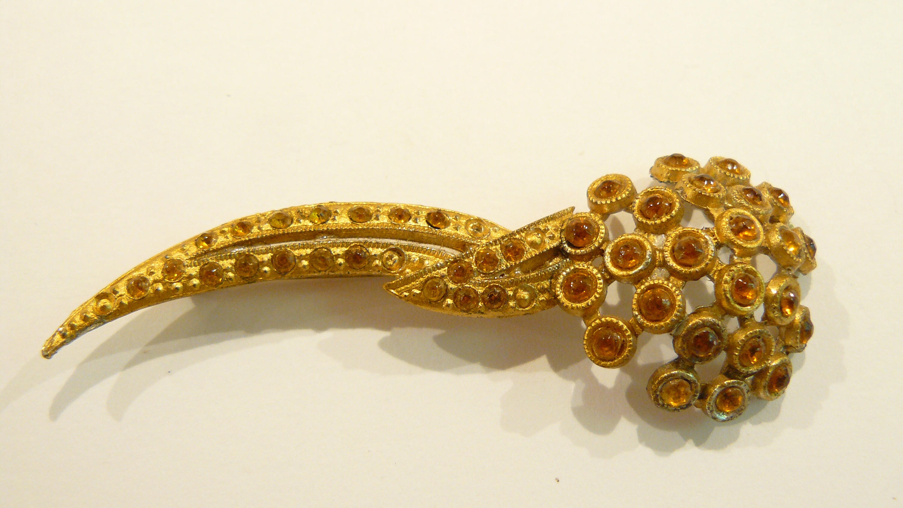 Broche Ancienne Fleur étoile Strass Vert Péridot & Jaune Citrine - Vintage - Occasion