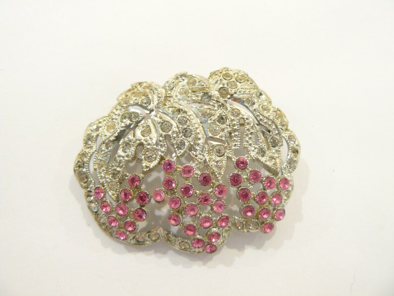 Beautiful Vtg Art Deco Pink Rhinestone Figural Grape Vine Brooch / Pin ...