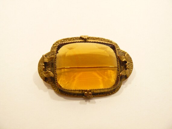 Vtg Art Deco / Art Nouveau Pinchbeck & Citrine Glass Brooch / Pin