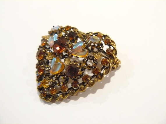 Gorgeous Vintage Dark Topaz & AB Rhinestone Heart… - image 2