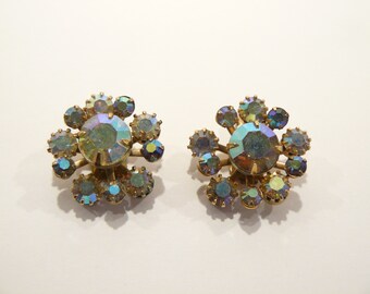 Brilliant Vintage AB Rhinestone Clip Earrings