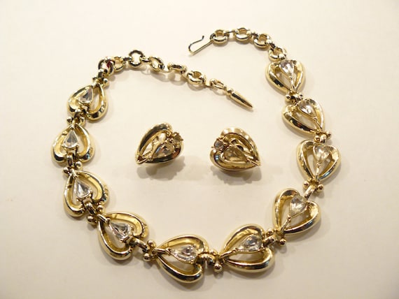 Beautiful Vintage Rhinestone Necklace and Earring… - image 1