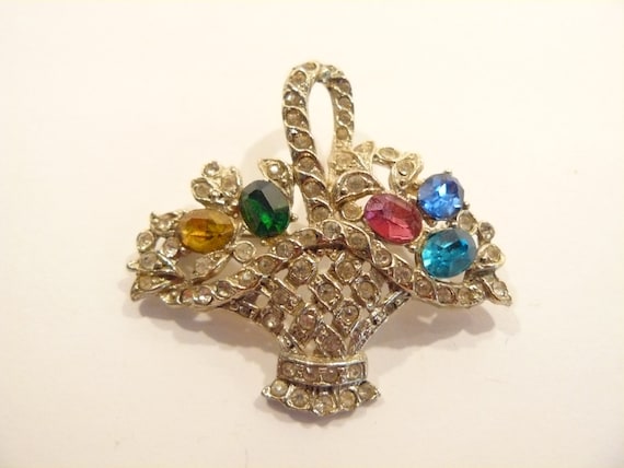 Gorgeous Vintage Rhinestone Figural Flower Basket… - image 1