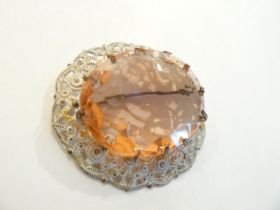 Beautiful Vintage Art Deco Faceted Apricot Glass … - image 3