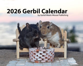Calendrier mural gerbille 2026 | Rongeurs miniatures maison de poupée rat hamster Rement à l'échelle 1:6 cadeau unique agenda nourriture souris