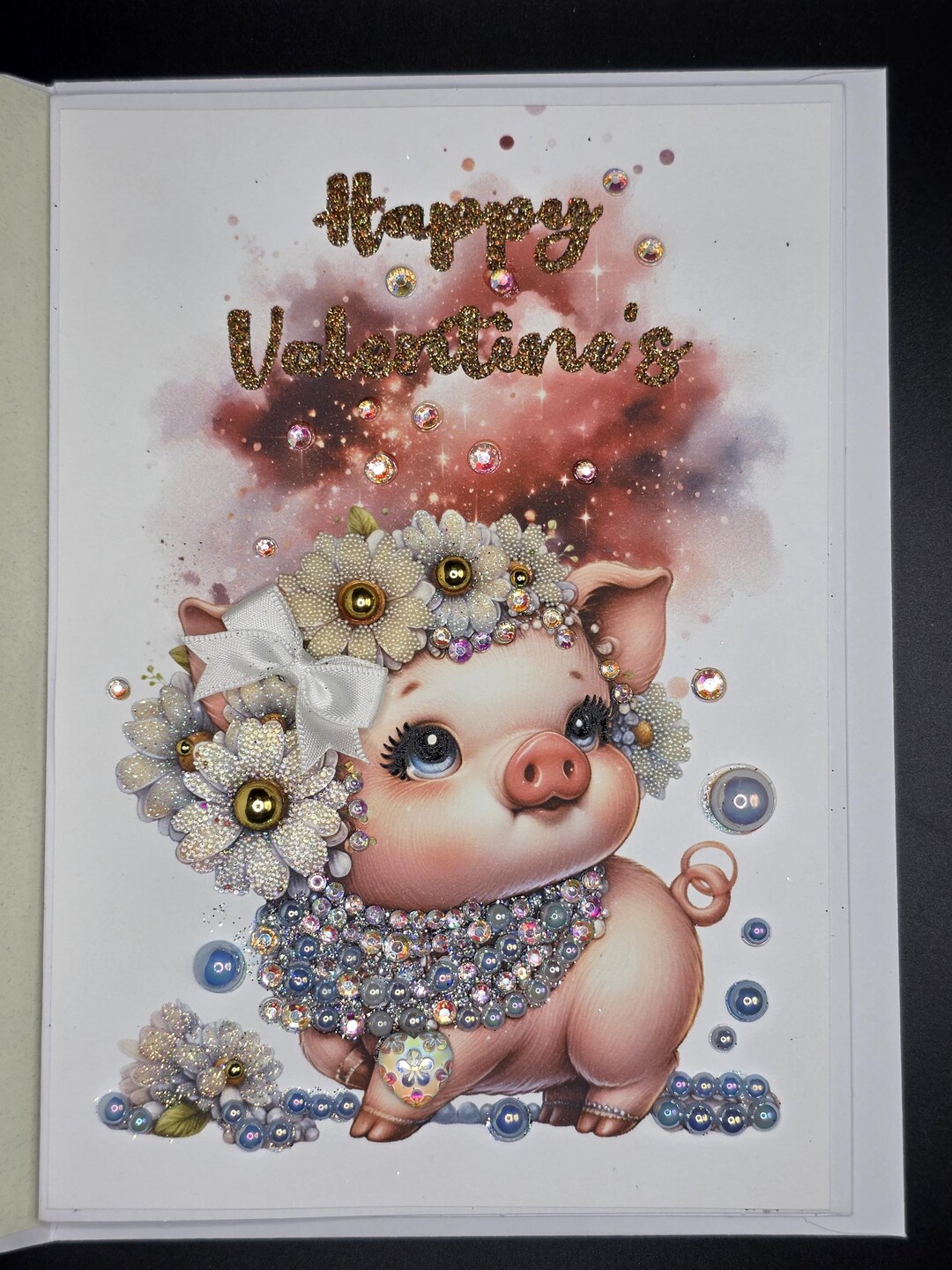 Valentines Card Glam Pig Glittered Greeting Card - Etsy