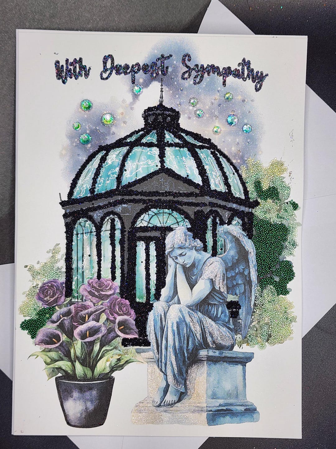 Sympathy Card With Deepest Sympathy Gothic Angel Glittered Greeting ...