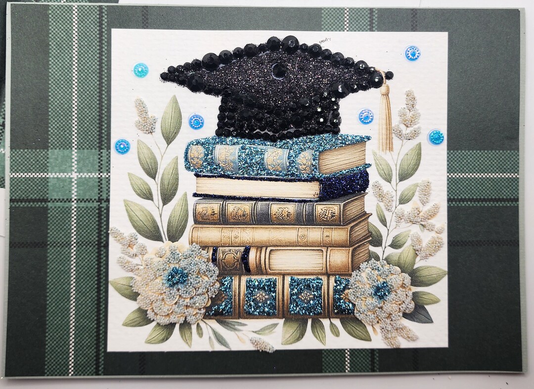 Graduation Books Glittered Greeting Card - Etsy