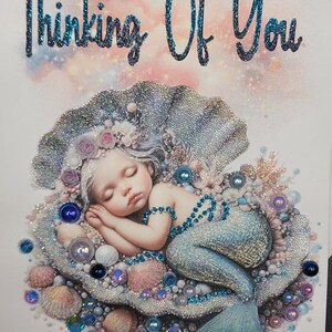 Thinking of You Enchanted Mermaid  Glittered Greeting Card