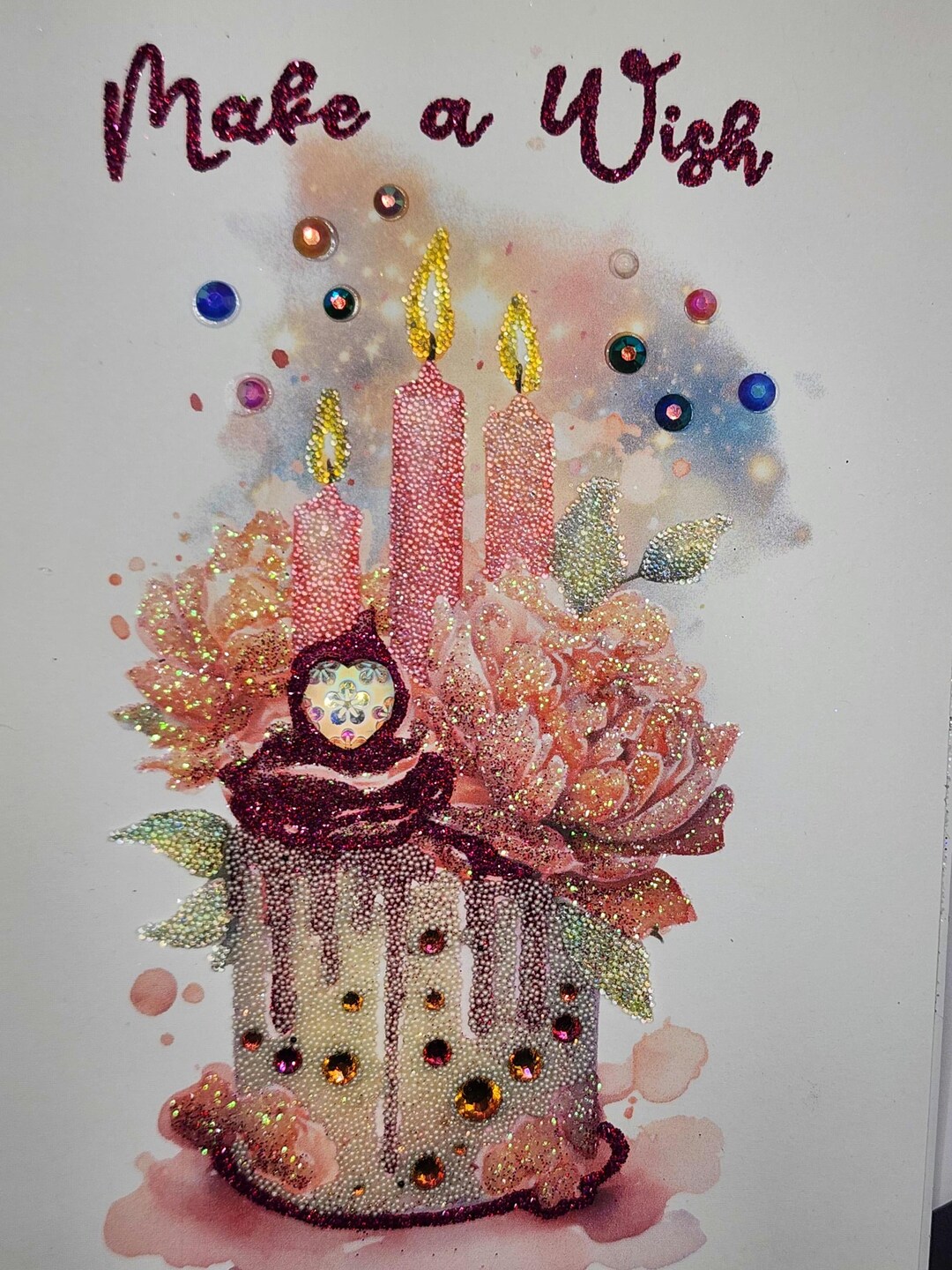 Birthday Card Elegant Pink Floral Cake Glittered Greeting Card - Etsy