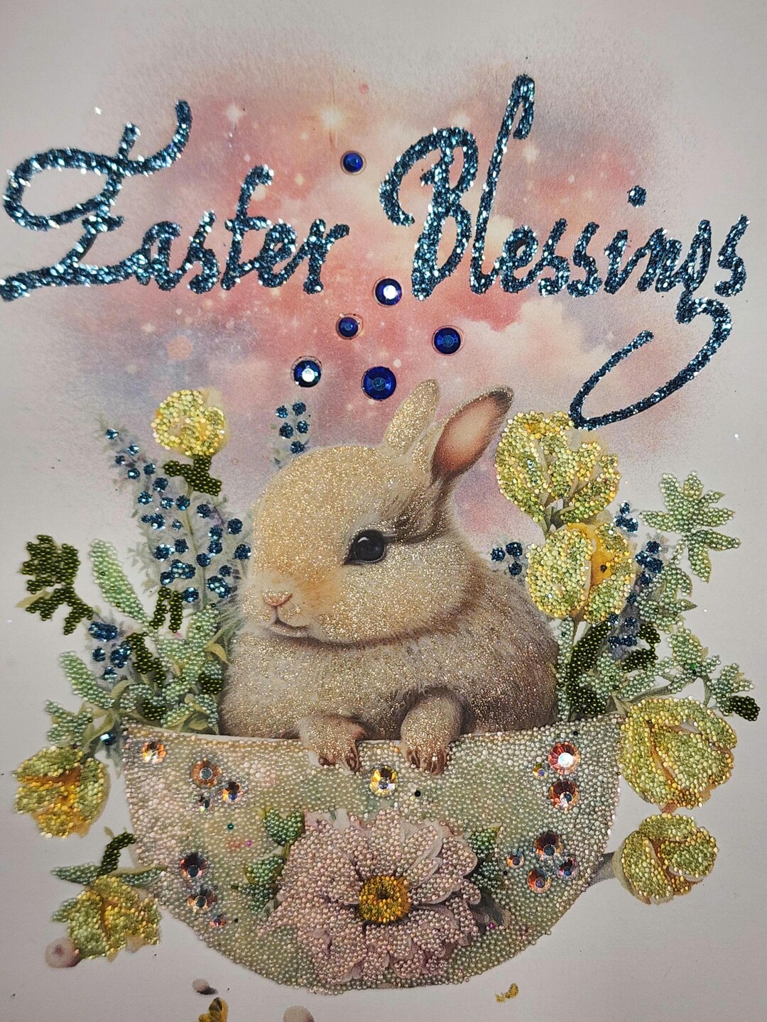 June 1 Rabbit Rabbit Rabbit Blessibg Pic Easter Blessings Rabbit Bunny Glittered Greeting Card - Etsy