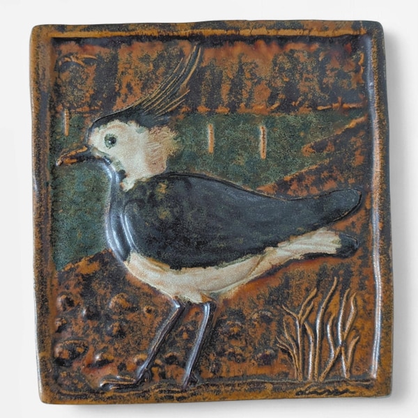 Ejvind Nielsen ceramic wall plaque bird Northern lapwing Denmark 60's