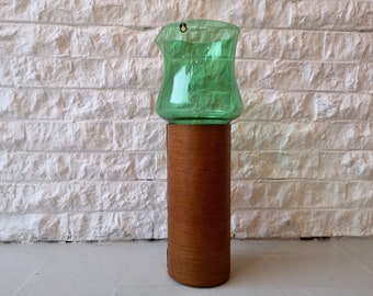 Pukeberg Sweden glass & teak green decanter or vase Swedish Modern