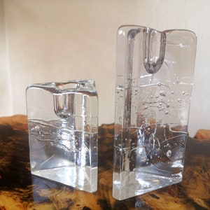 Pair of Arkipelago glass candleholders Timo Sarpaneva Iittala Finland 70&#39;s 80&#39;s