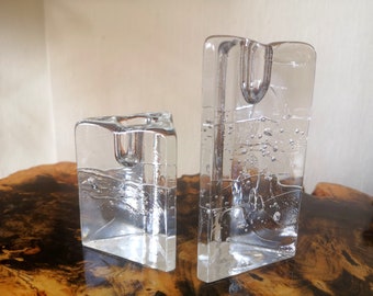 Pair of Arkipelago glass candleholders Timo Sarpaneva Iittala Finland 70&#39;s 80&#39;s