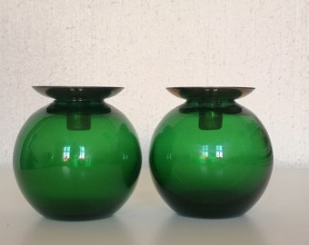 Gunnar Ander Lindshammar Suède ensemble de 2 bougeoirs boules lumineuses en laiton et verre vert années 60