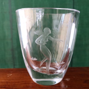 Art Deco Sweden glass vase Emil Weidlich for Värends Konstglas naked woman  40’s