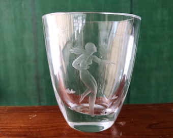 Art Deco Sweden glass vase Emil Weidlich for Värends Konstglas naked woman  40’s