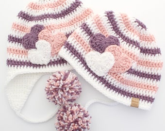 Crochet Hat Pattern - Valentine's Day Set (Newborn through Adult Sizes)